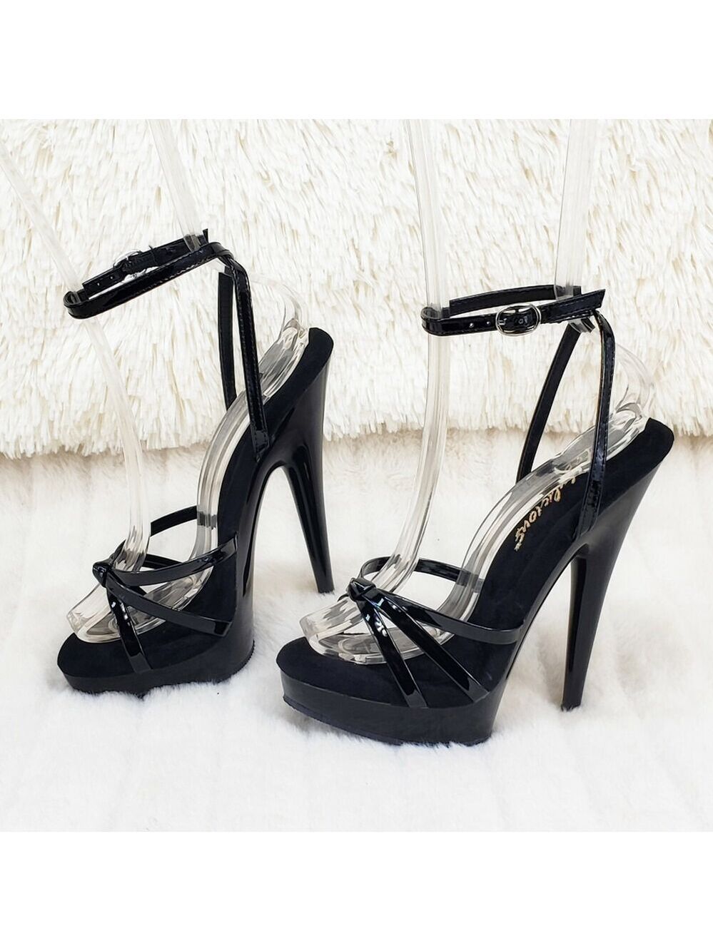 NIB Sultry 638 Black Patent 6" High Heels Strappy Platform Sandal Shoes NY